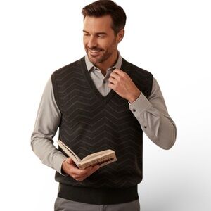Tricots St. Raphael Black & Gray Wool Sweater Vest Men's Size Medium